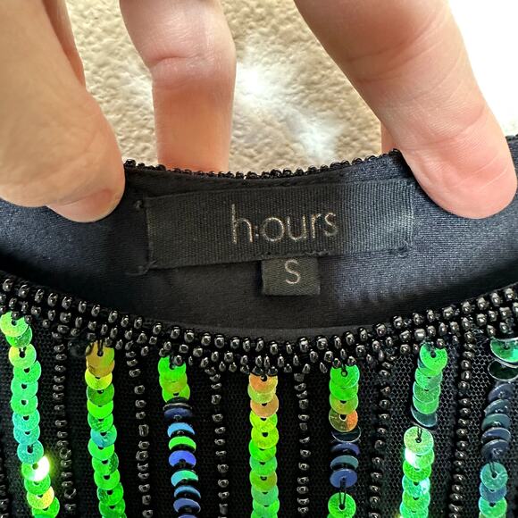 h:ours NWT Revolve Zafiro Sequin Green Iridescent Asymmetric Hem Midi Dress - Picture 9 of 10